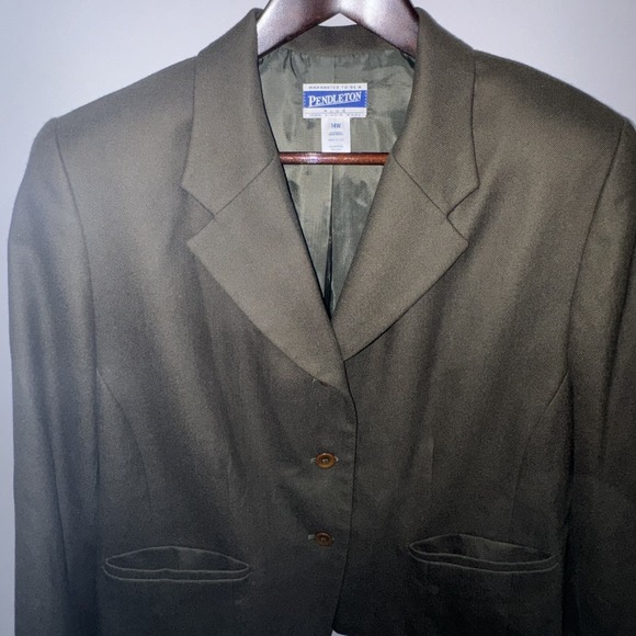 Pendleton Womens Plus 14W Olive Green Wool Blazer Jacket Button Front Career - Picture 7 of 13